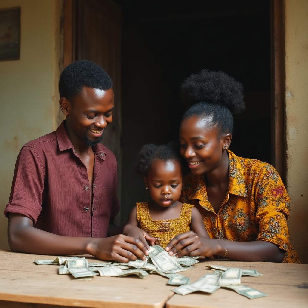 Parents teaching children about money